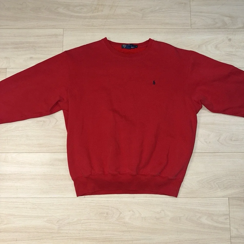 Vintage 90s Polo Ralph Lauren Sweater Mens Large‎ Red Canvas Fleece Preppy Pony